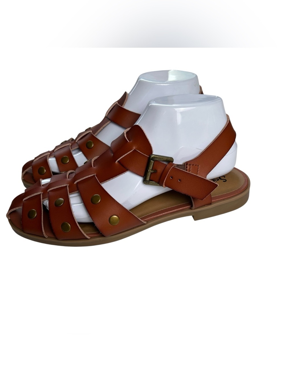Seychelles Gladiator Sandals Womens Size 8 Brown Leather Buckle Flat Studded